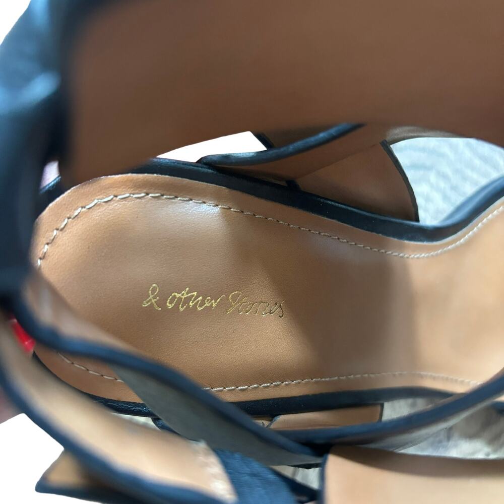 Anthropologie & Other Stories Strappy Heels Black Leather 8.5 - Picture 7 of 9